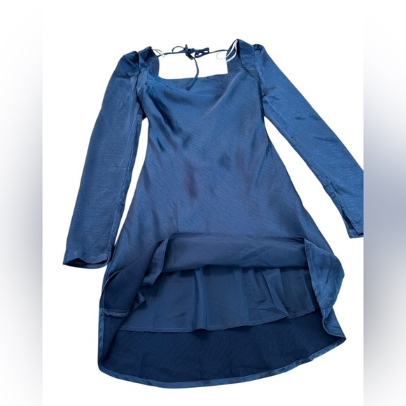 Lulus Adoring Charm Dark Blue Satin Long Sleeve Backless Mini Dress Size S NWT - Picture 6 of 17